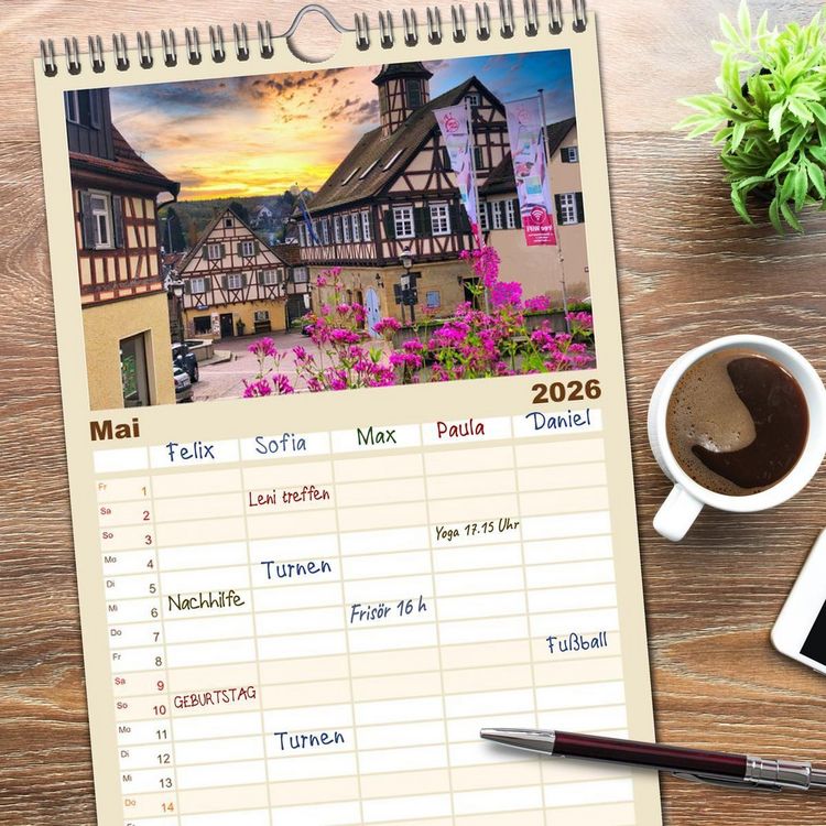 Produktbild: Familienplaner 2026 - B&ouml;blingen und Sch&ouml;nbuch mit 5 Spalten (Wandkalender, 21 x 45 cm) CALVENDO