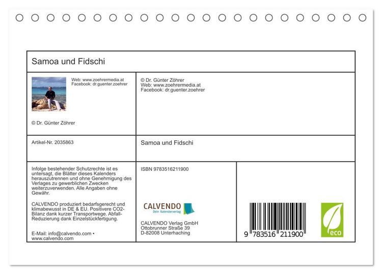 Produktbild: Samoa und Fidschi (Tischkalender 2026 DIN A5 quer), CALVENDO Monatskalender
