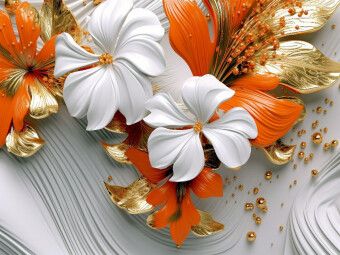 Produktbild: CALVENDO Puzzle Elegante Wellen - edle Bl&uuml;ten in orange, gold und wei&szlig; | 1000 Teile Lege-Gr&ouml;&szlig;e 64x48cm Foto-Puzzle f&uuml;r gl&uuml;ckliche Stunden