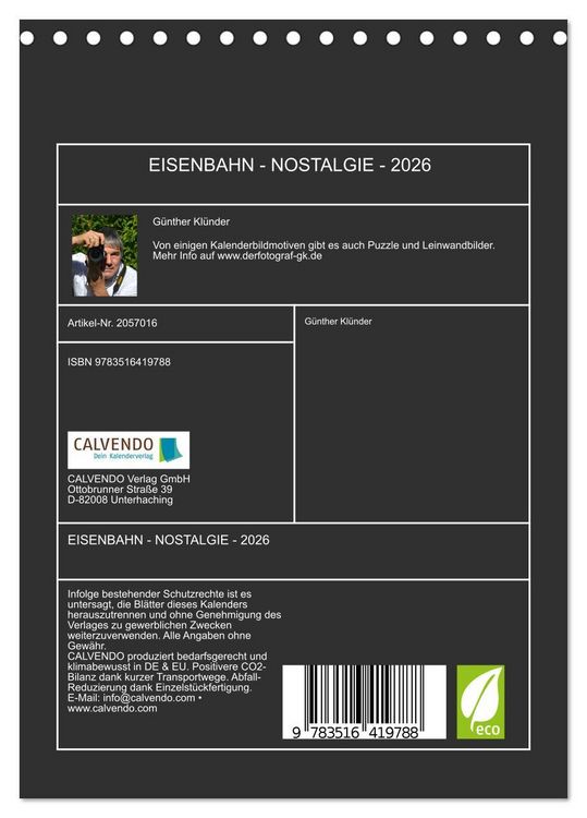 Produktbild: EISENBAHN - NOSTALGIE - 2026 (Tischkalender 2026 DIN A5 hoch), CALVENDO Monatskalender