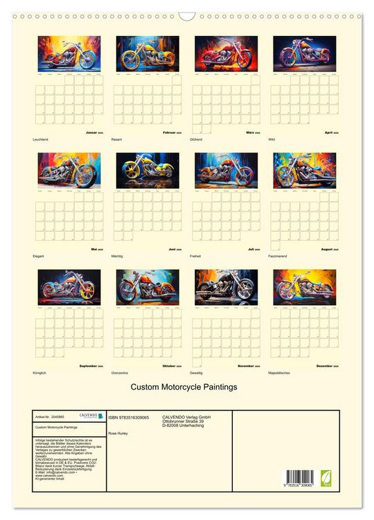 Produktbild: Custom Motorcycle Paintings (Wandkalender 2026 DIN A2 hoch), CALVENDO Monatskalender