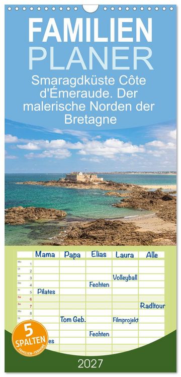 Produktbild: Familienplaner 2027 - Smaragdk&uuml;ste C&ocirc;te d'&Eacute;meraude. Der malerische Norden der Bretagne mit 5 Spalten (Wandkalender, 21 x 45 cm) CALVENDO