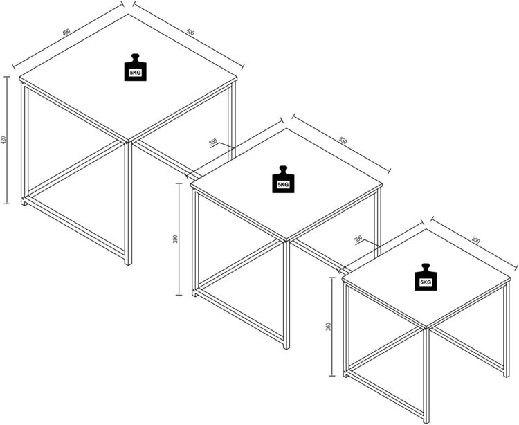 Produktbild: 3-tlg. Set Beistelltisch Couchtisch Sofatisch