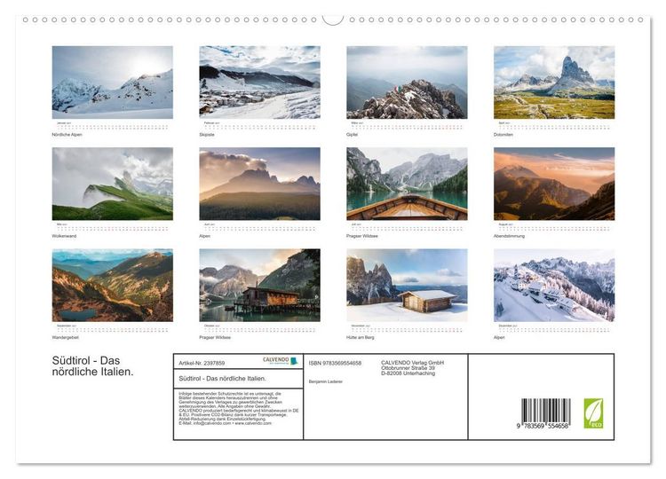Produktbild: S&uuml;dtirol - Das n&ouml;rdliche Italien. (Wandkalender 2027 DIN A2 quer), CALVENDO Monatskalender