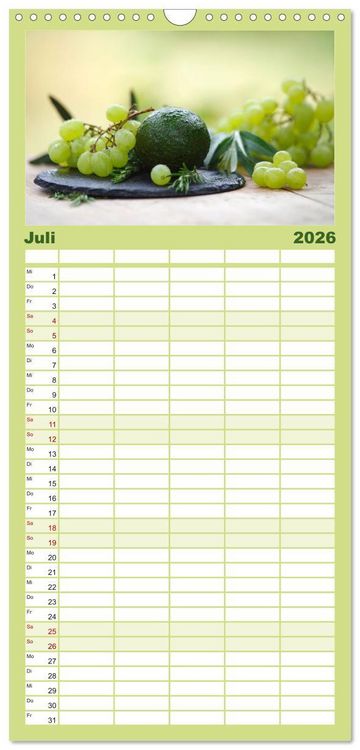Produktbild: Familienplaner 2026 - Nat&uuml;rlich Vegan - frische gesunde K&ouml;stlichkeiten mit 5 Spalten (Wandkalender, 21 x 45 cm) CALVENDO