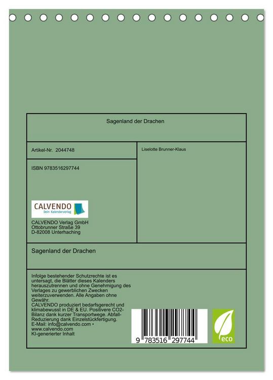 Produktbild: Sagenland der Drachen (Tischkalender 2026 DIN A5 hoch), CALVENDO Monatskalender