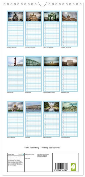 Produktbild: Familienplaner 2026 - Sankt Petersburg - "Venedig des Nordens" mit 5 Spalten (Wandkalender, 21 x 45 cm) CALVENDO
