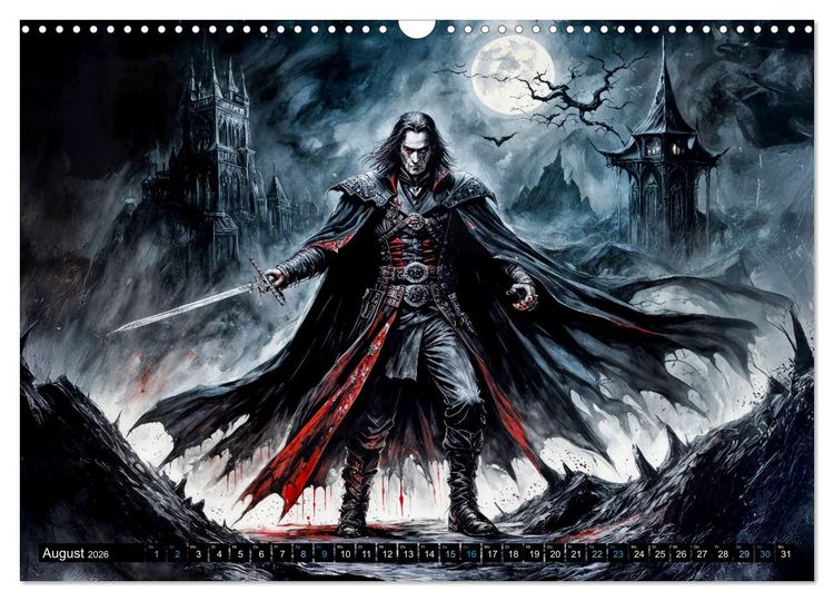 Produktbild: Finsternis der Vampire - Mystischer d&uuml;sterer Fantasy Kalender (Wandkalender 2026 DIN A3 quer), CALVENDO Monatskalender