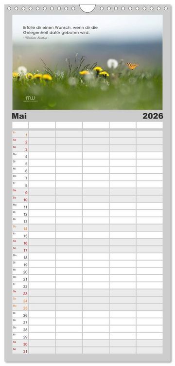 Produktbild: Familienplaner 2026 - Gedanken... Bildkalender mit Spr&uuml;chen mit 5 Spalten (Wandkalender, 21 x 45 cm) CALVENDO