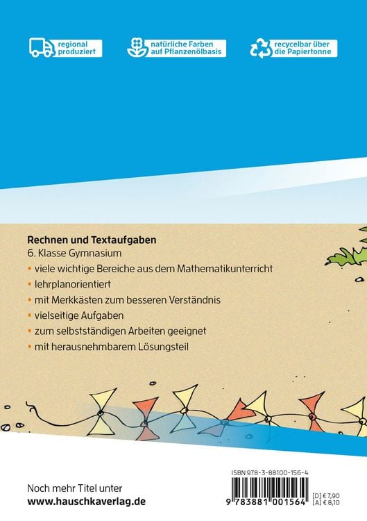 Produktbild: Rechnen und Textaufgaben - Gymnasium 6. Klasse, A5-Heft