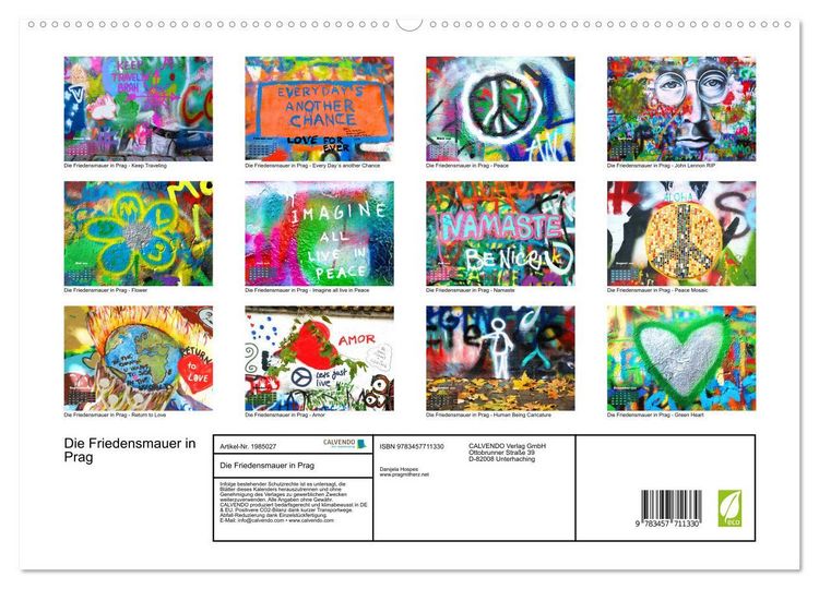 Produktbild: Die Friedensmauer in Prag (hochwertiger Premium Wandkalender 2026 DIN A2 quer), Kunstdruck in Hochglanz