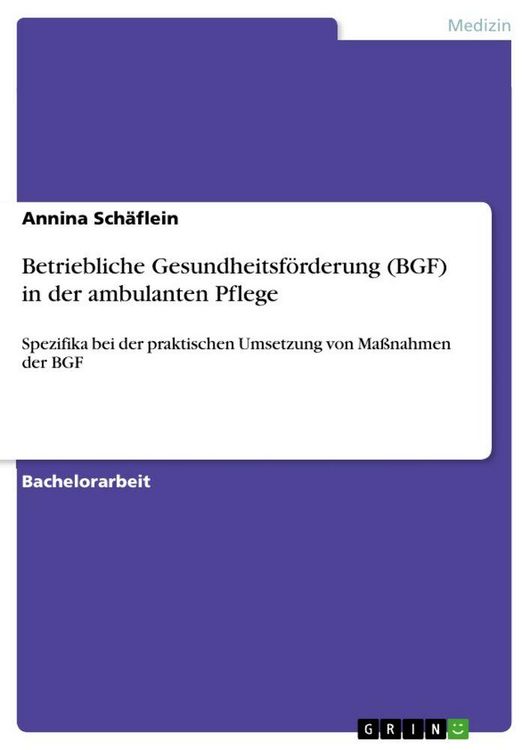 Produktbild: Betriebliche Gesundheitsf&ouml;rderung (BGF) in der ambulanten Pflege