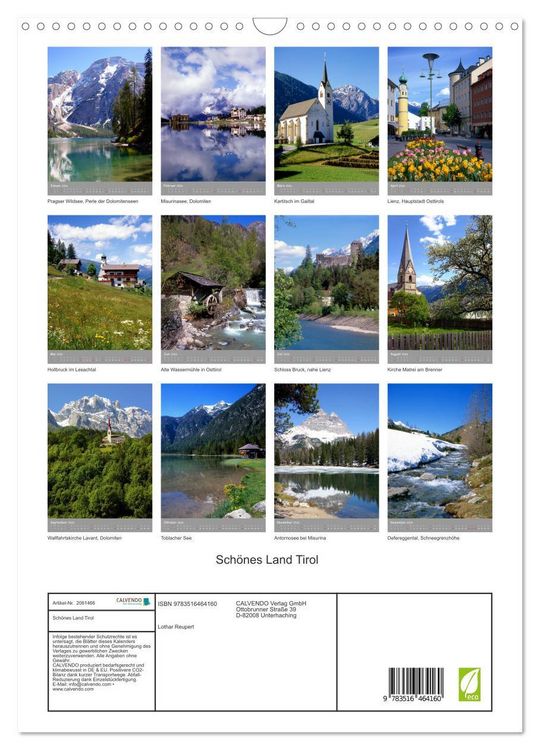 Produktbild: Sch&ouml;nes Land Tirol (Wandkalender 2026 DIN A3 hoch), CALVENDO Monatskalender