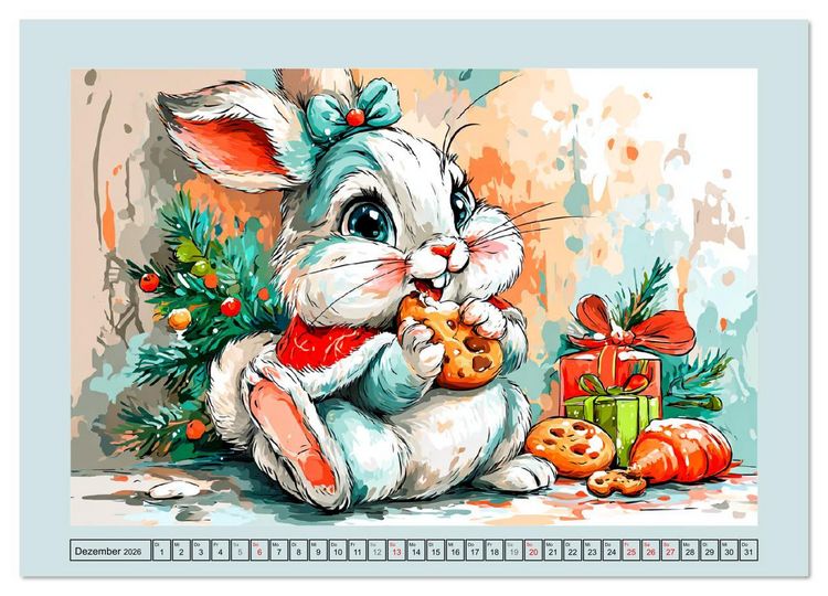 Produktbild: Kaninchen im Gl&uuml;ck. Entz&uuml;ckende Cartoons von s&uuml;&szlig;en Hasen (Wandkalender 2026 DIN A4 quer), CALVENDO Monatskalender