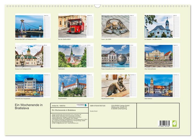 Produktbild: Ein Wochenende in Bratislava (Wandkalender 2026 DIN A2 quer), CALVENDO Monatskalender