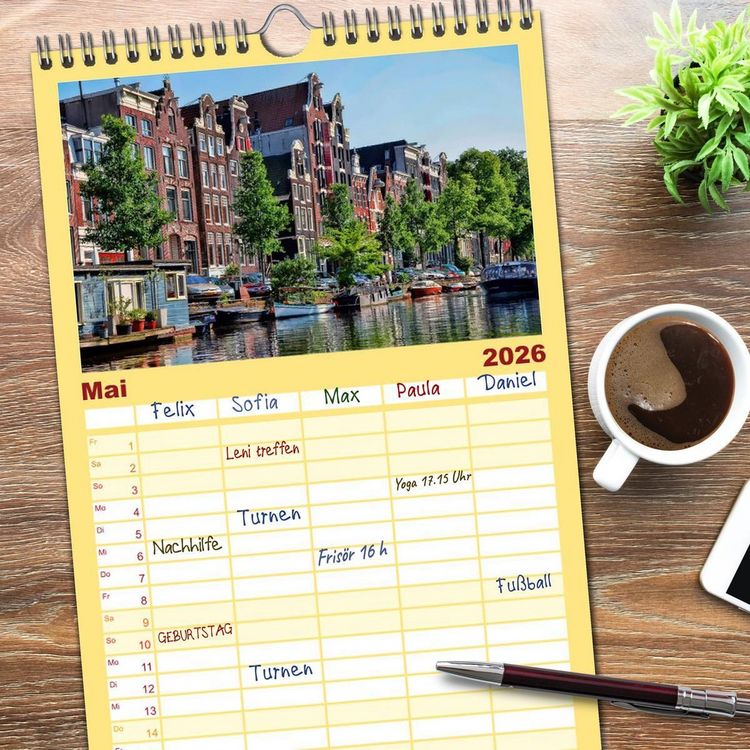 Produktbild: Familienplaner 2026 - Amsterdam - Venedig des Nordens mit 5 Spalten (Wandkalender, 21 x 45 cm) CALVENDO