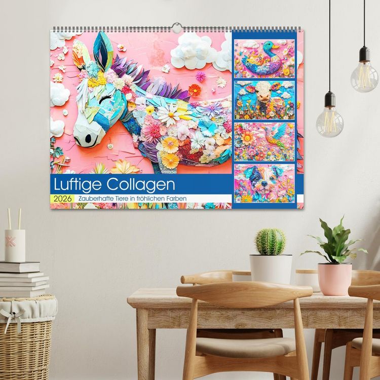 Produktbild: Luftige Collagen. Zauberhafte Tiere in fr&ouml;hlichen Farben (Wandkalender 2026 DIN A2 quer), CALVENDO Monatskalender