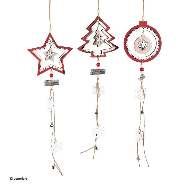 Produktbild: HTI-Living Holzanh&auml;nger 3er Set Stern, Weihnachtsbaum, Weihnachtskugel