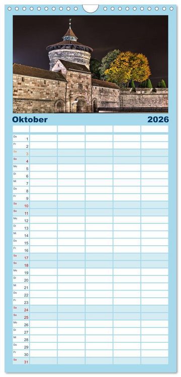Produktbild: Familienplaner 2026 - N&uuml;rnberg - Die Altstadt bei Nacht mit 5 Spalten (Wandkalender, 21 x 45 cm) CALVENDO