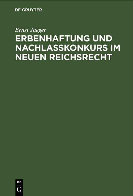 Produktbild: Erbenhaftung und Nachla&szlig;konkurs im neuen Reichsrecht