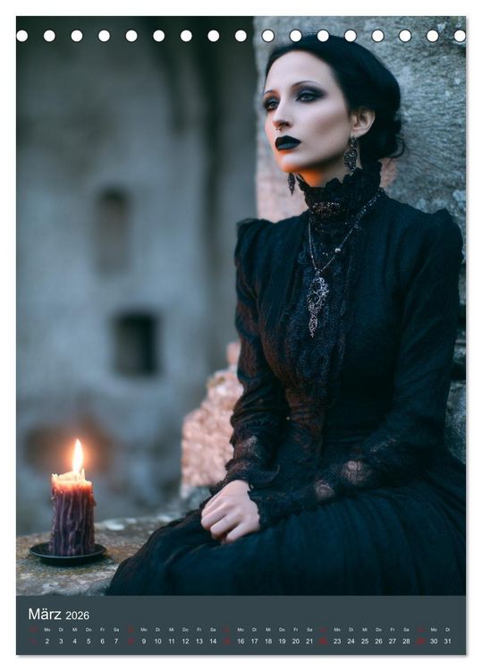 Produktbild: Gothic Girls - d&uuml;stere Frauen in schwarzer Gothic-Kleidung (Tischkalender 2026 DIN A5 hoch), CALVENDO Monatskalender