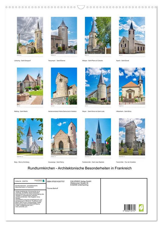 Produktbild: Rundturmkirchen - Architektonische Besonderheiten in Frankreich (Wandkalender 2026 DIN A2 hoch), CALVENDO Monatskalender
