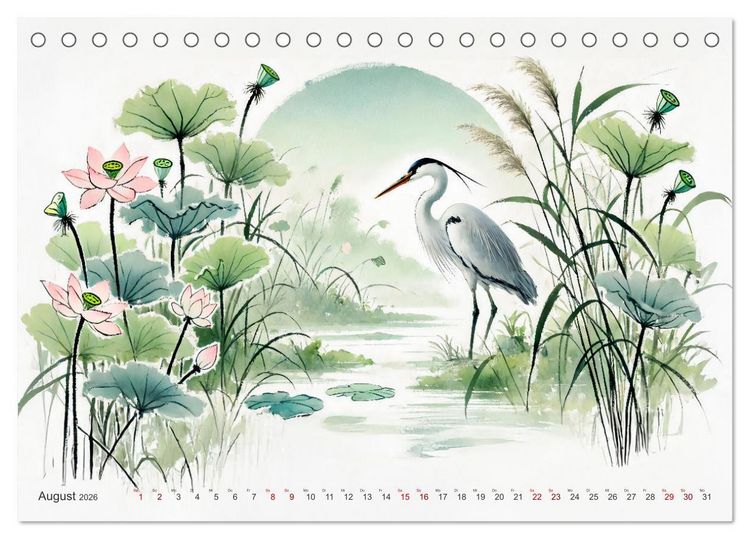 Produktbild: Federleicht - Vogelwelt im Stile asiatischer Tuschmalerei (Tischkalender 2026 DIN A5 quer), CALVENDO Monatskalender