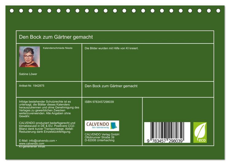Produktbild: Den Bock zum G&auml;rtner gemacht (Tischkalender 2026 DIN A5 quer), CALVENDO Monatskalender