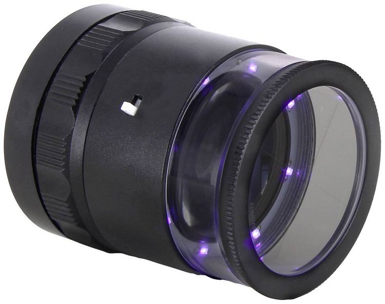 Produktbild: Ideal Tek LE.003UV.ITU 10X Lupe mit mm-Skala, 8 UV LED Handlupe mit LED-Beleuchtung Vergr&ouml;&szlig;erungsfaktor: 10 x Linsengr&ouml;&szlig;e: (&Oslash;) 30 mm Schwarz