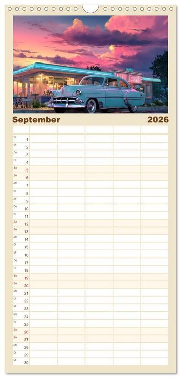 Produktbild: Familienplaner 2026 - Amerikas rollende Legenden &ndash; Retro-Design trifft Nostalgie mit 5 Spalten (Wandkalender, 21 x 45 cm) CALVENDO