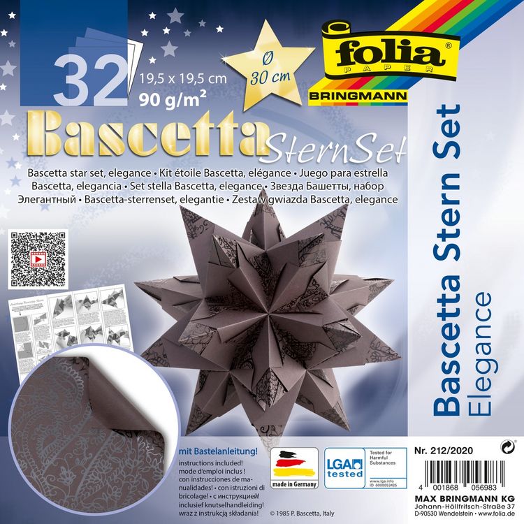 Produktbild: folia Bastelset Bascetta Stern &Oslash;30cm 90g/m&sup2; braun 19,5x19,5cm 32 Blatt
