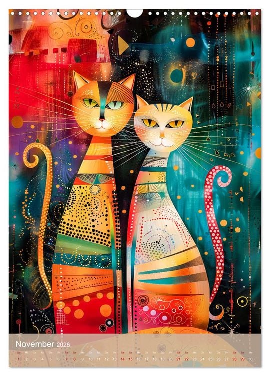 Produktbild: Astrale Katzen - Abstrakte Kunst f&uuml;r Katzenliebhaber (Wandkalender 2026 DIN A3 hoch), CALVENDO Monatskalender