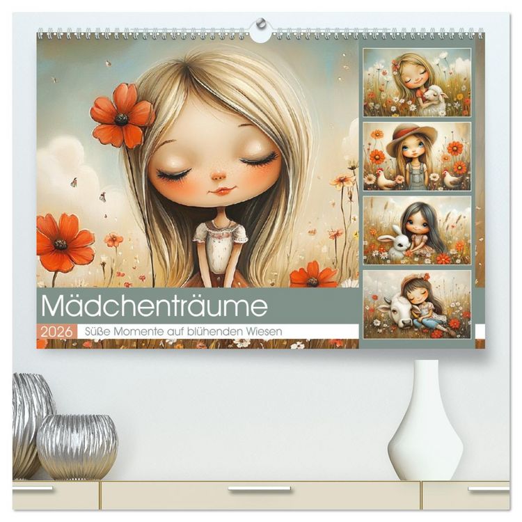 Produktbild: M&auml;dchentr&auml;ume. S&uuml;&szlig;e Momente auf bl&uuml;henden Wiesen (hochwertiger Premium Wandkalender 2026 DIN A2 quer), Kunstdruck in Hochglanz