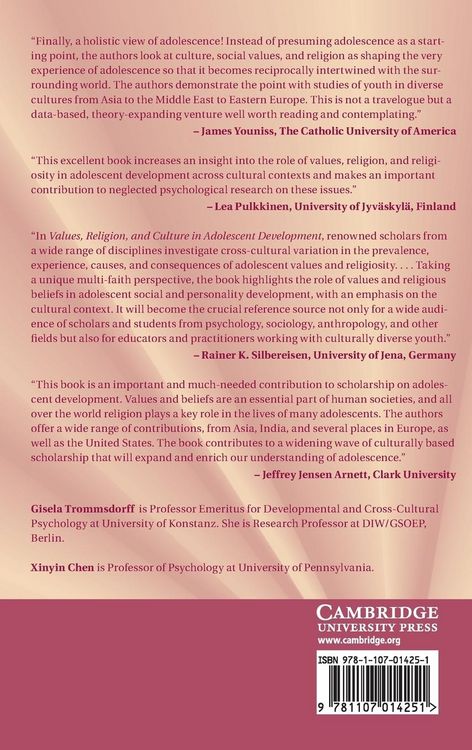 Produktbild: Values, Religion, and Culture in Adolescent Development