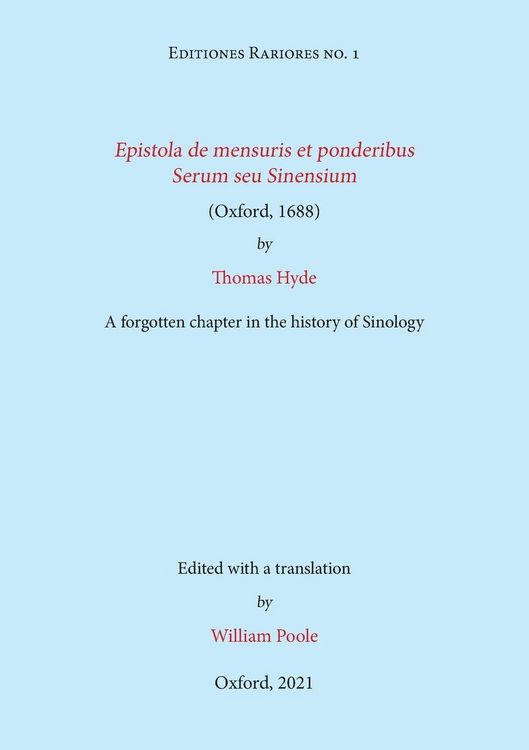 Produktbild: Epistola de mensuris et ponderibus Serum seu Sinensium (Oxford, 1688) by Thomas Hyde