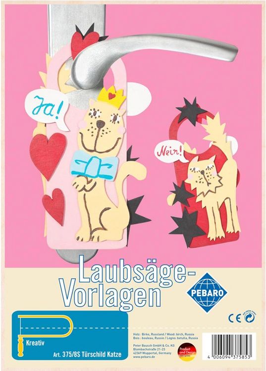 Produktbild: PEBARO 375/8S - Laubs&auml;gevorlage T&uuml;rschild Katze, 1 Platte, Gr&ouml;&szlig;e DIN A4