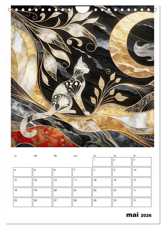 Produktbild: Les chats - Pattes de velours au clair de lune (Calendrier mural 2026 DIN A4 horizontal), CALVENDO calendrier mensuel