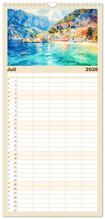Produktbild: Familienplaner 2026 - Mediterrane Landschaften mit 5 Spalten (Wandkalender, 21 x 45 cm) CALVENDO