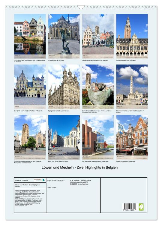 Produktbild: L&ouml;wen und Mecheln - Zwei Highlights in Belgien (Wandkalender 2026 DIN A2 hoch), CALVENDO Monatskalender