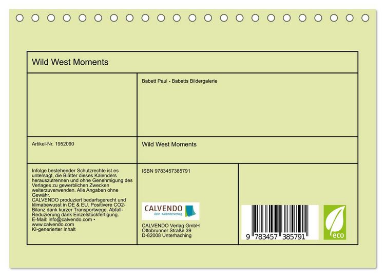 Produktbild: Wild West Moments (Tischkalender 2026 DIN A5 quer), CALVENDO Monatskalender