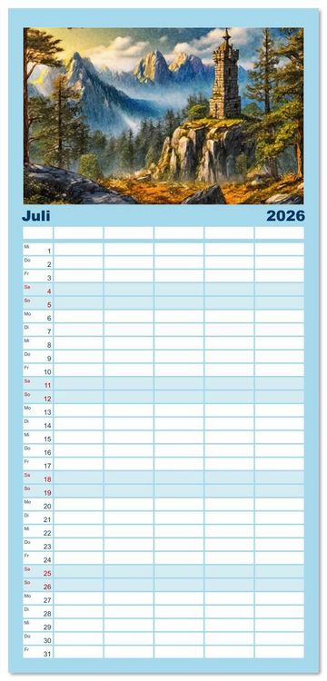 Produktbild: Familienplaner 2026 - Pl&auml;tze zum Tr&auml;umen mit 5 Spalten (Wandkalender, 21 x 45 cm) CALVENDO