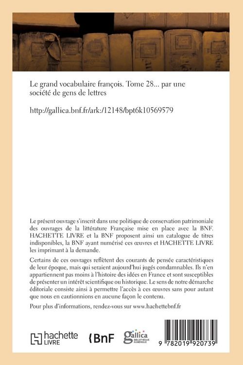 Produktbild: Le grand vocabulaire fran&ccedil;ois. Tome 28