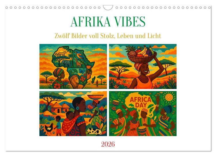 Produktbild: AFRIKA VIBES &ndash; Zw&ouml;lf Bilder voll Stolz, Leben und Licht (Wandkalender 2026 DIN A3 quer), CALVENDO Monatskalender