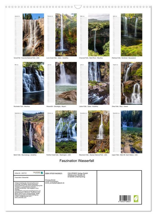 Produktbild: Faszination Wasserfall (Wandkalender 2026 DIN A2 hoch), CALVENDO Monatskalender