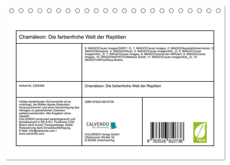 Produktbild: Cham&auml;leon: Die farbenfrohe Welt der Reptilien (Tischkalender 2027 DIN A5 quer), CALVENDO Monatskalender