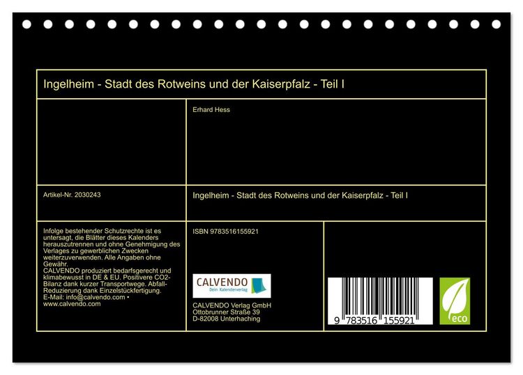 Produktbild: Ingelheim - Stadt des Rotweins und der Kaiserpfalz - Teil I (Tischkalender 2026 DIN A5 quer), CALVENDO Monatskalender
