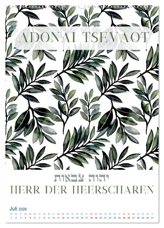 Produktbild: Hebr&auml;ische Namen Gottes aus der Torah (hochwertiger Premium Wandkalender 2026 DIN A2 hoch), Kunstdruck in Hochglanz
