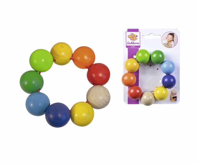 Produktbild: Eichhorn 100017042 - 9 Bunte Kugeln, Greifling, Ring, Buchenholz,