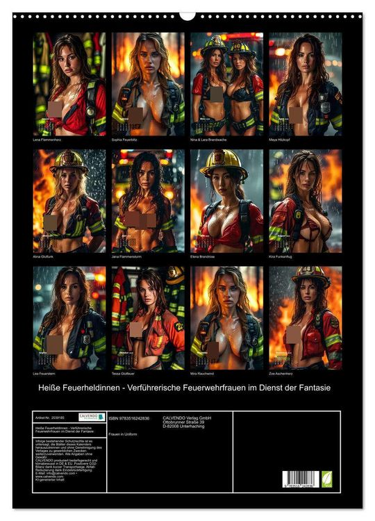 Produktbild: Hei&szlig;e Feuerheldinnen - Verf&uuml;hrerische Feuerwehrfrauen im Dienst der Fantasie (Wandkalender 2026 DIN A2 hoch), CALVENDO Monatskalender