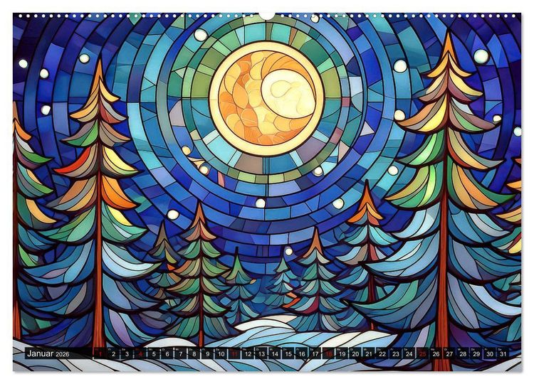 Produktbild: Der Jahreskreis auf Buntglasfenstern (hochwertiger Premium Wandkalender 2026 DIN A2 quer), Kunstdruck in Hochglanz